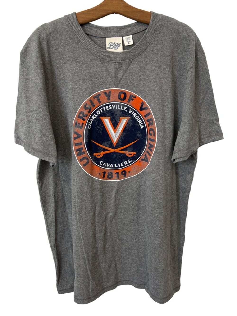Blue 84 Graphic Tee Large University Of Virginia Short Sleeve Crewneck Gray NEW